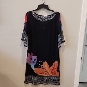 Floral Print Dress with Black Base